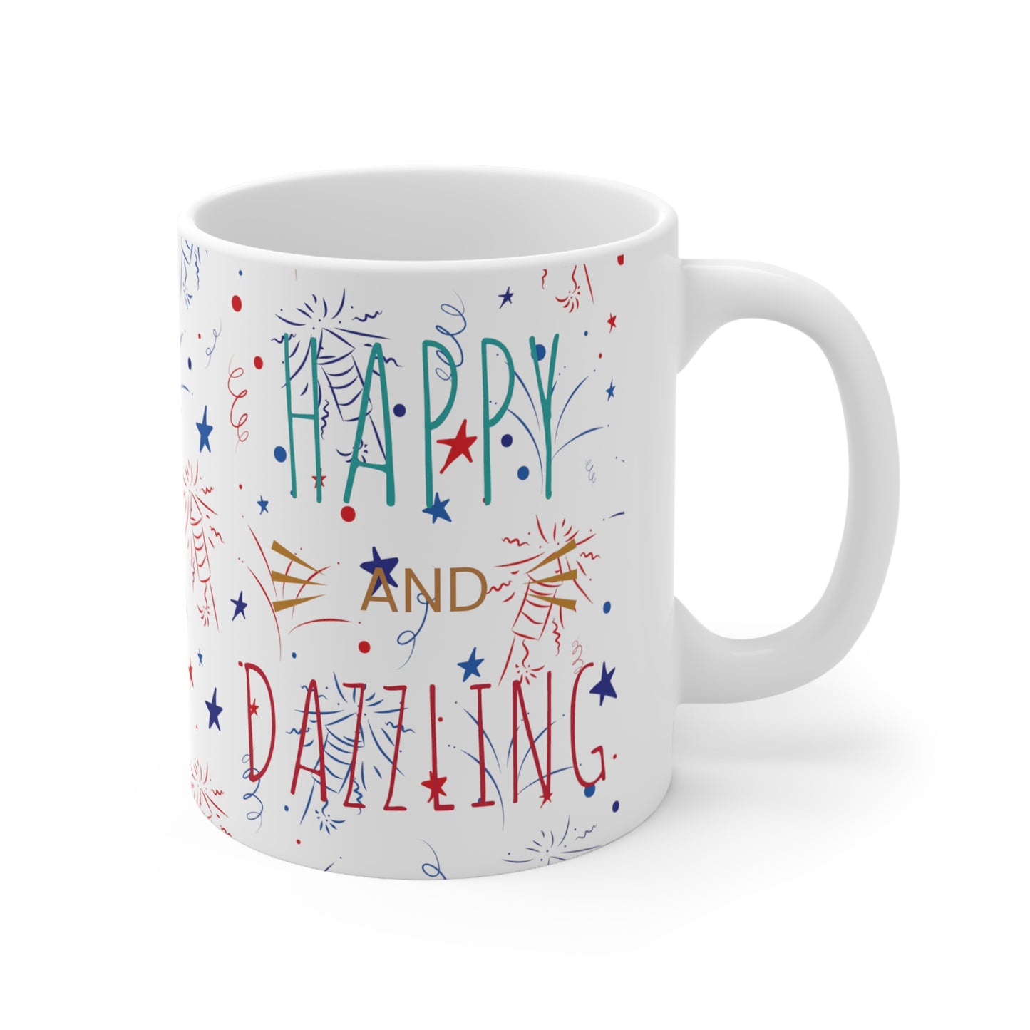 Happy and Dazzling White Ceramic Mug,  330ml(11oz)