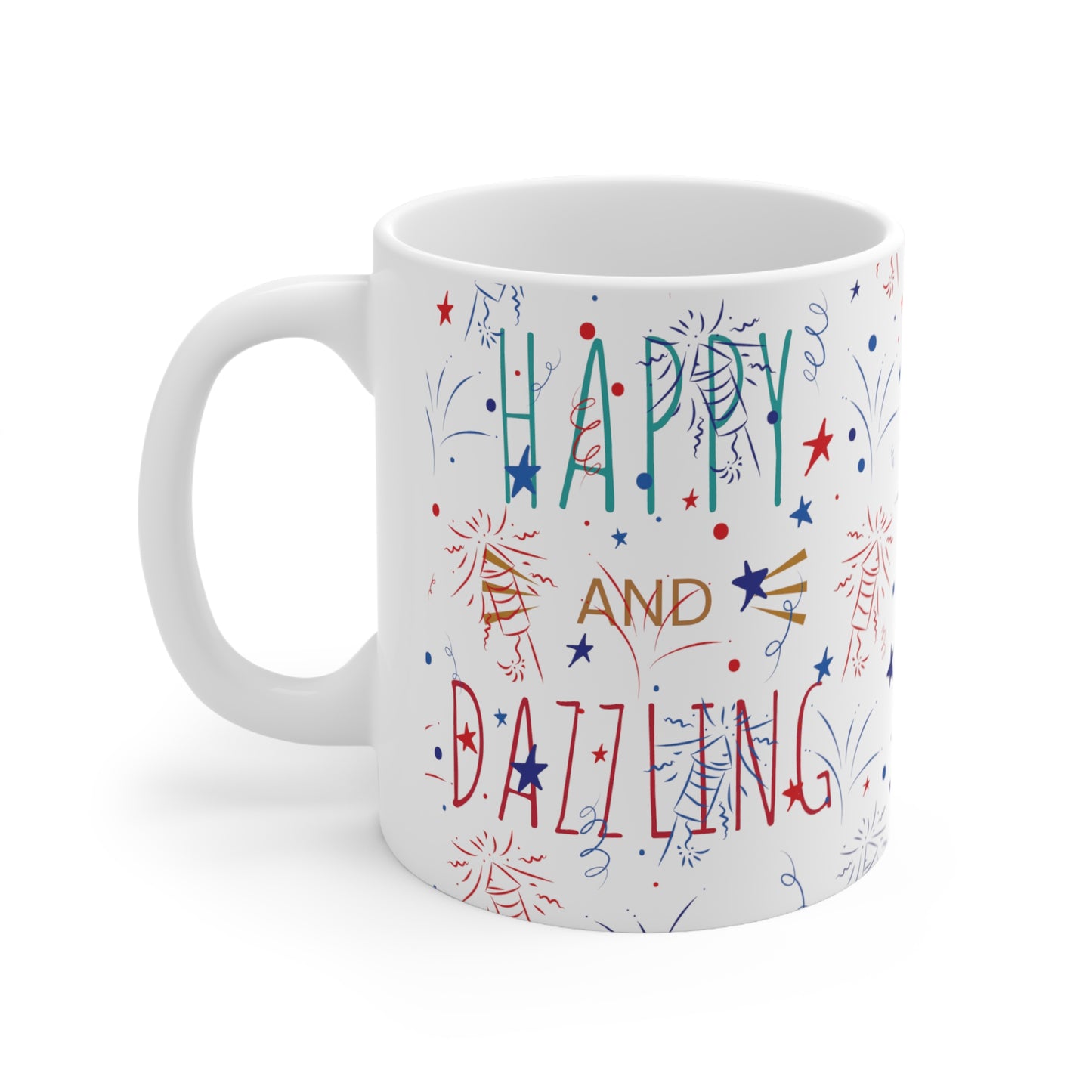 Happy and Dazzling White Ceramic Mug,  330ml(11oz)