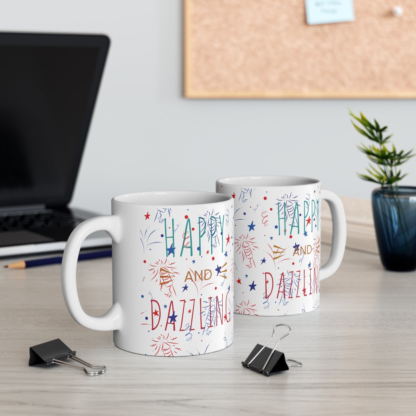Happy and Dazzling White Ceramic Mug,  330ml(11oz)